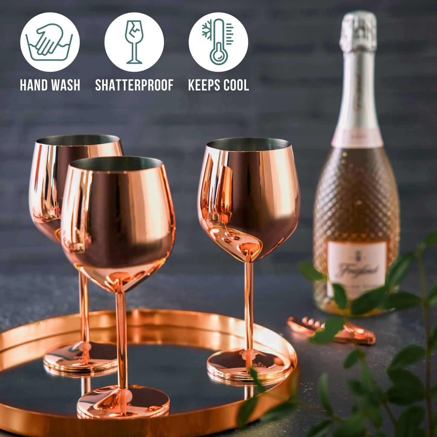 OS 4 Rose Gold Wine Glasses S/S
