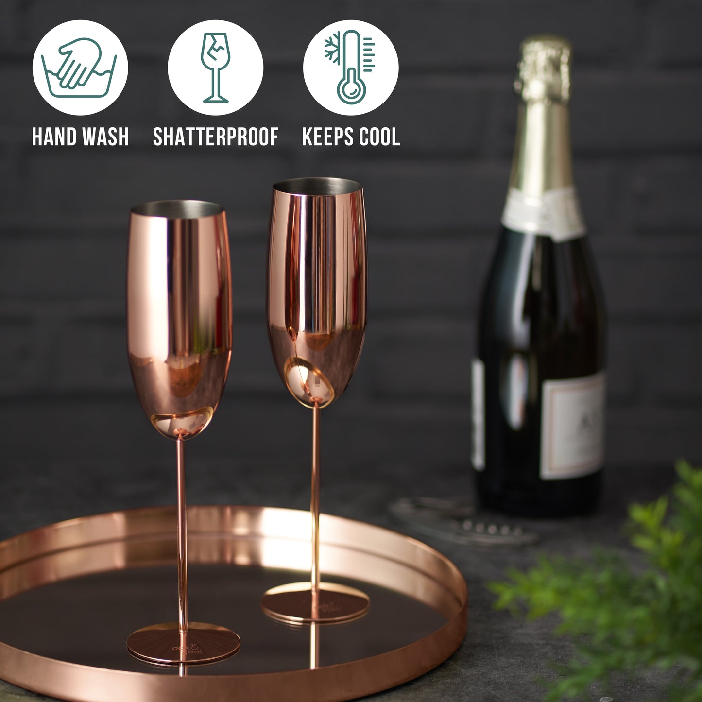 OS 2 Rose Gold Champagne Flutes S/S