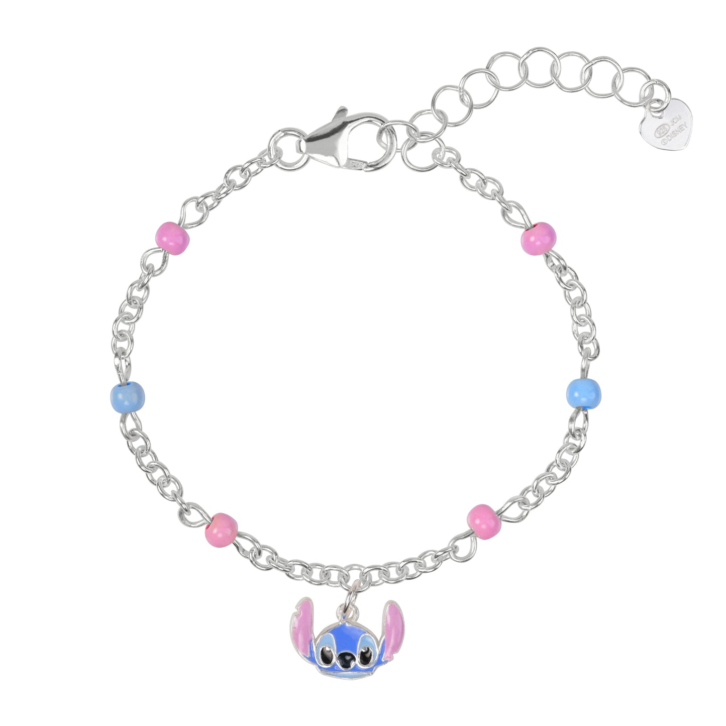 Stitch Pink & Blue Enamel Fill Charm Bracelet SS