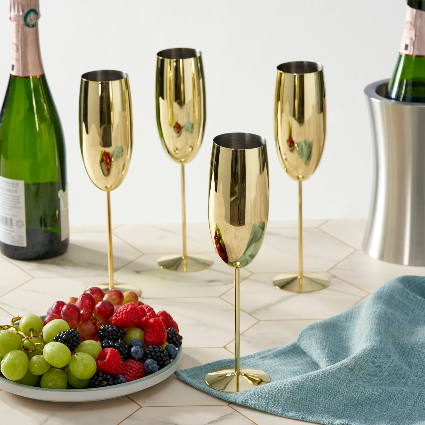 OS 4 Gold Champagne Flutes Stainless St