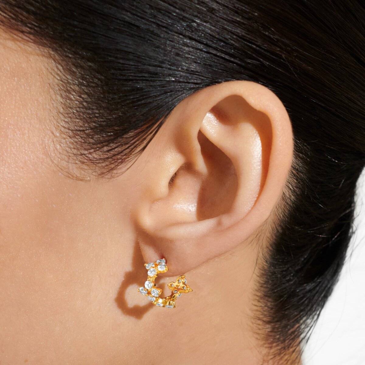 JJ Style Stories Pave Clover Hoop Earrings Gold Plated