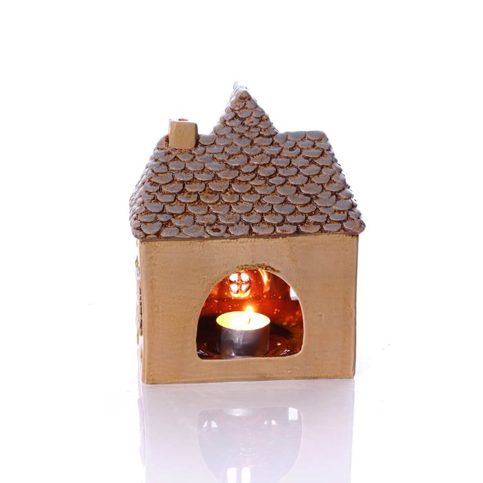 Cottage Garden Stoneware House With Rose Garland Candle Holder