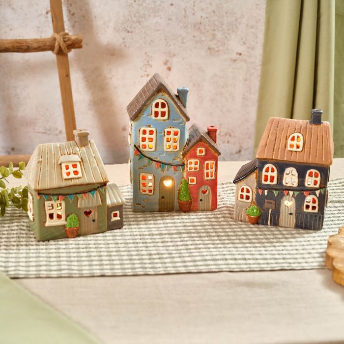 Flourish & Foliage Stoneware Double House Candle Holder
