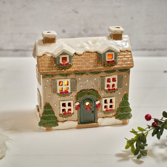 RL Stoneware House With Dormer Windows Candle Holder