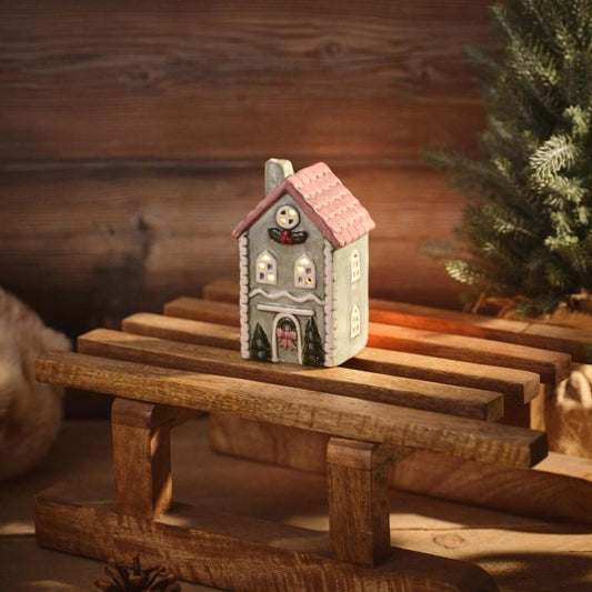 RL Green House With Pink Roof Embossed Tealight Holder