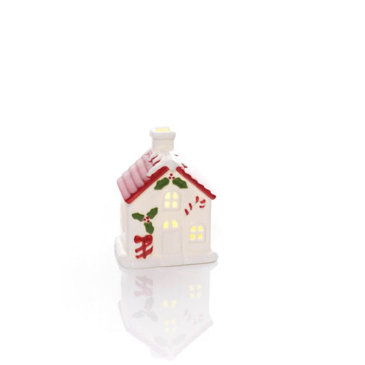 RL Hollies White Embossed House With Red Roof Led Small