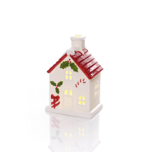 RL Hollies White Embossed House With Red Roof Led Large
