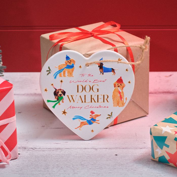 RL Best Dog Walker Ceramic Heart Hanger