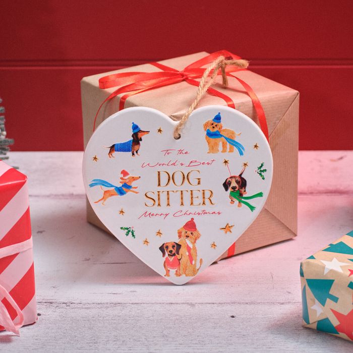 RL Christmas Pets Dog Sitter Ceramic Heart Hanger