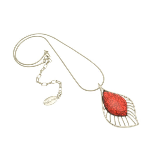 Necklace - Red Resin & Silver Teardrop