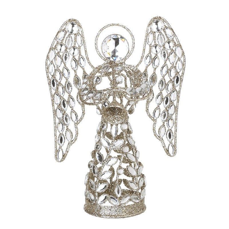 HS Ornate Jewelled Metal Angel Tree Topper