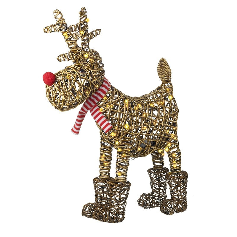 HS Light Up Rattan Reindeer In Boots Medium