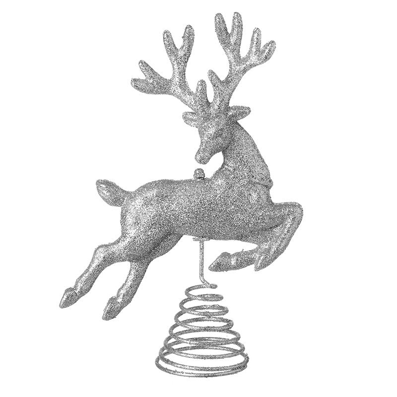 HS Silver Glitter Prancing Deer Tree Topper