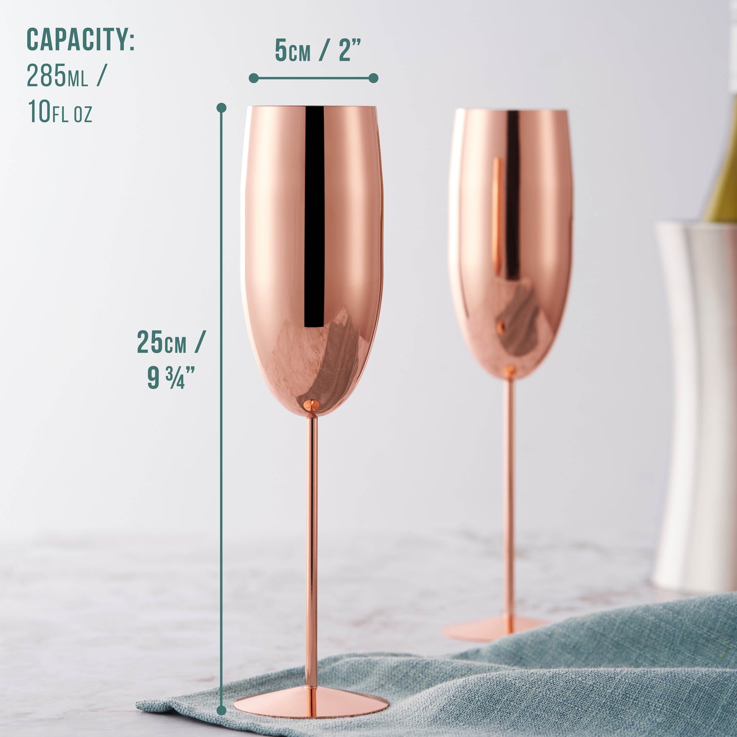 OS 4 Rose Gold Champagne Flutes S/S