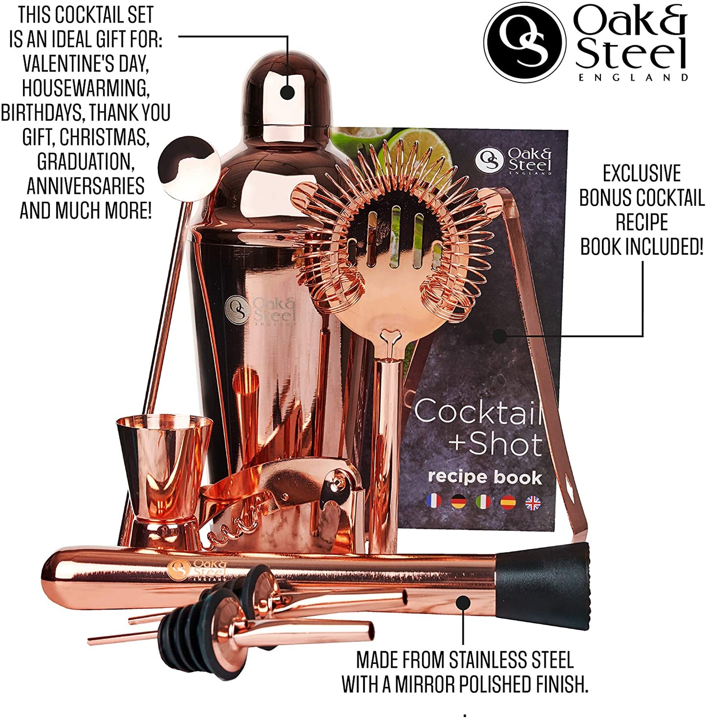 OS Rose Gold 10 Piece Cocktail Set