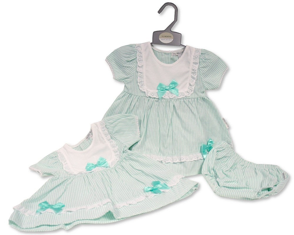 SB Baby Girls 2 pcs Dress Set w/ Lace & Bow Sage