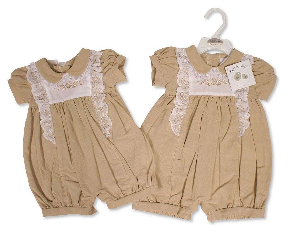 SB Baby Girl Linen Romper Lace Taupe