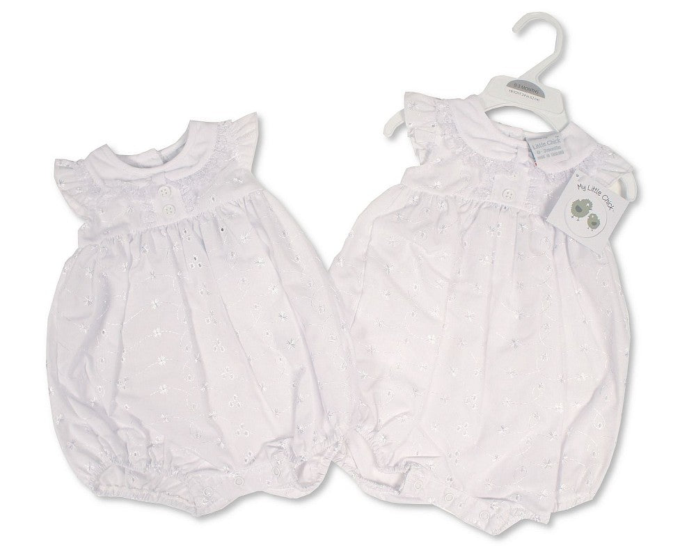 SB Baby Girl Romper Lace Embroidery White