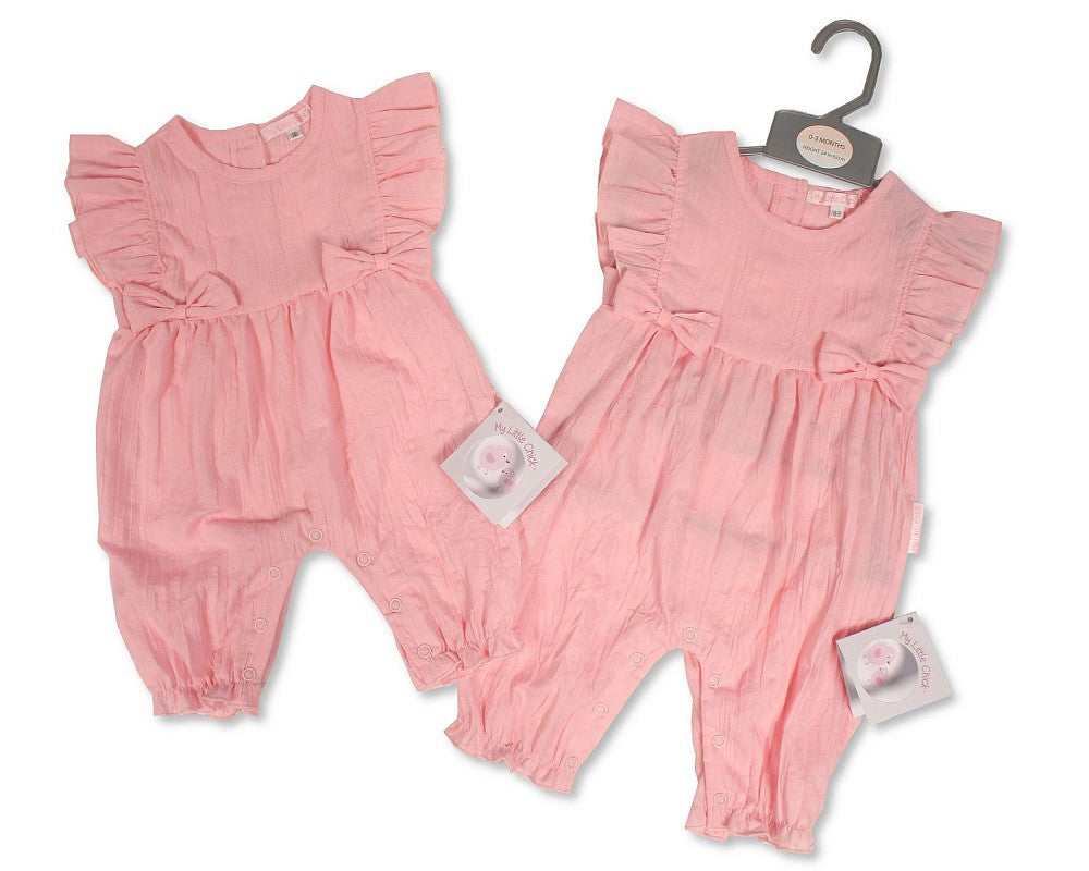 SB Baby Girls Long Romper w/ Bows Pink
