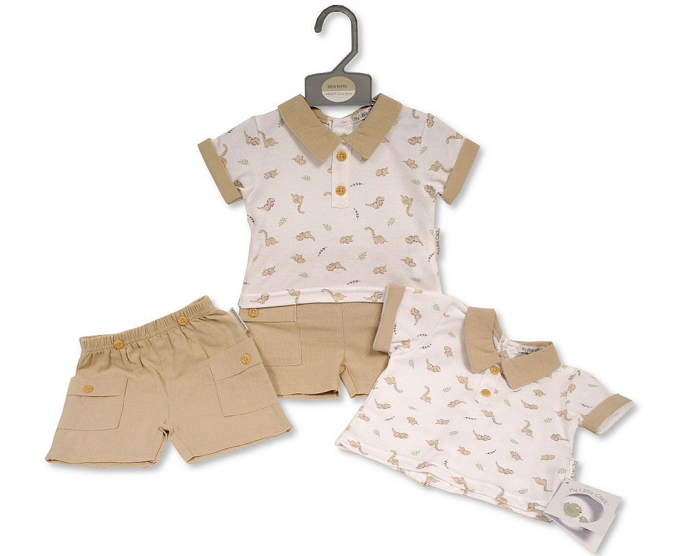 SB Baby Boy Dino 2pc Short Tee Set Taupe
