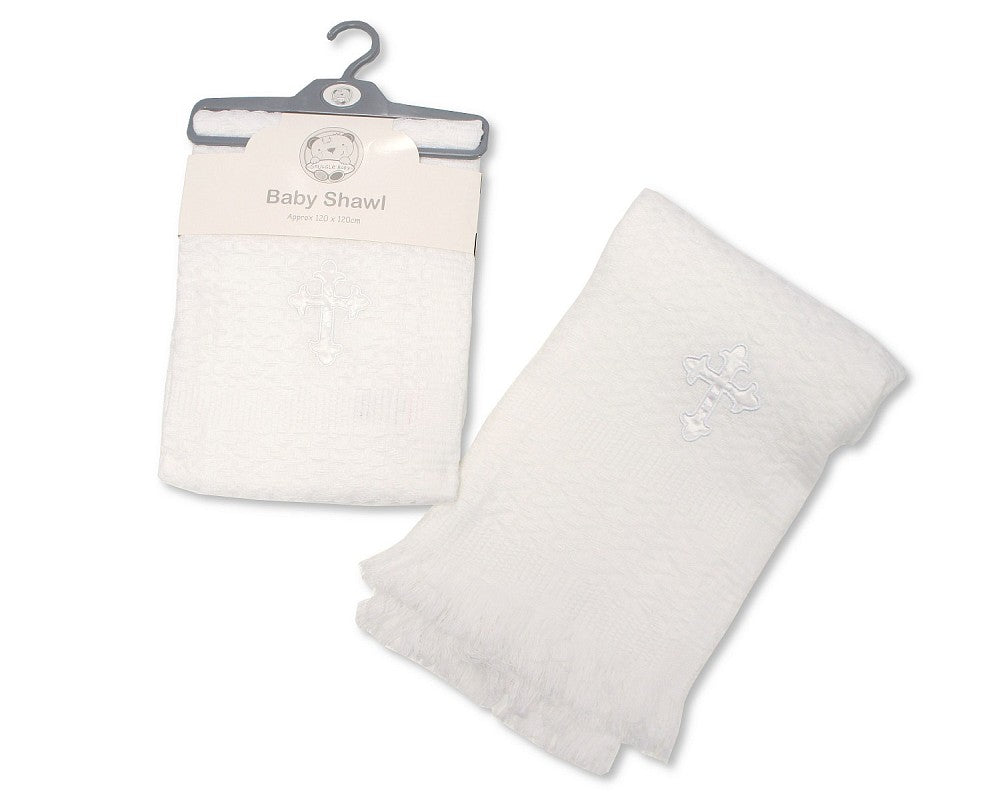 SB Baby Shawl White & White Cross