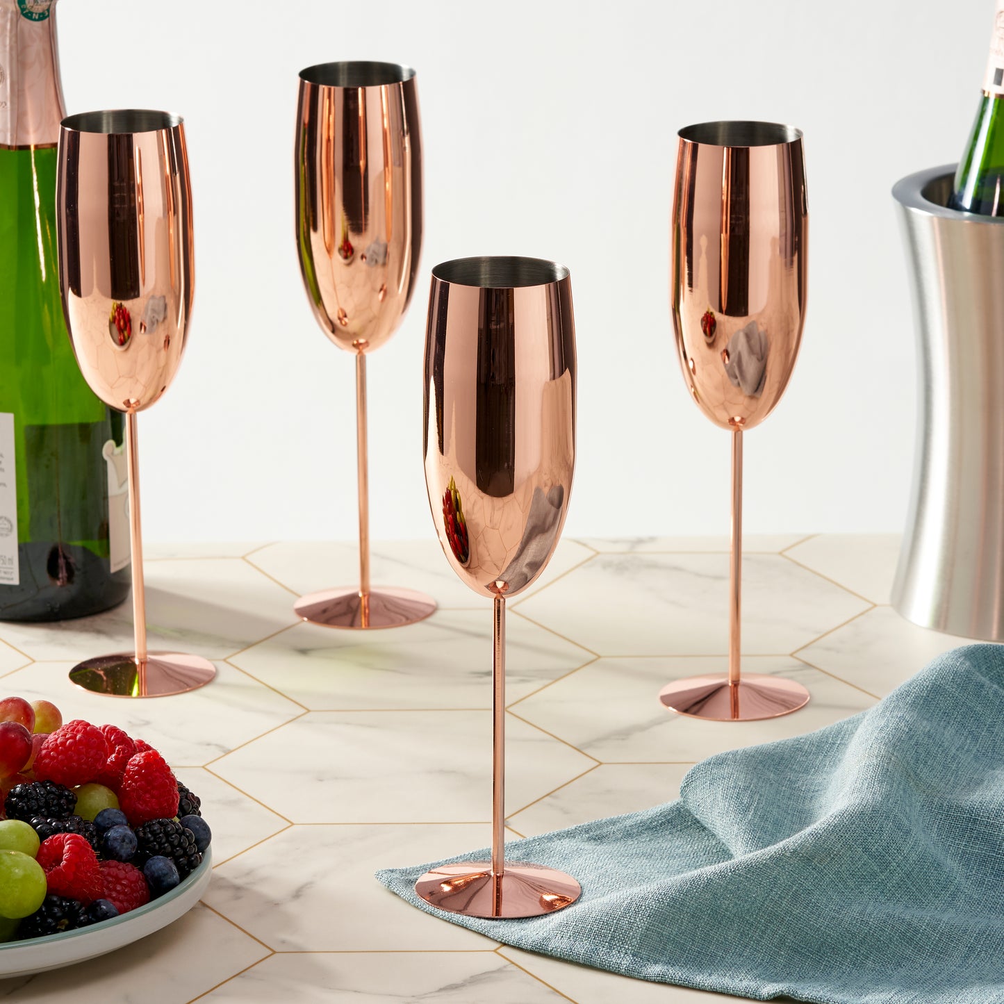 OS 4 Rose Gold Champagne Flutes S/S
