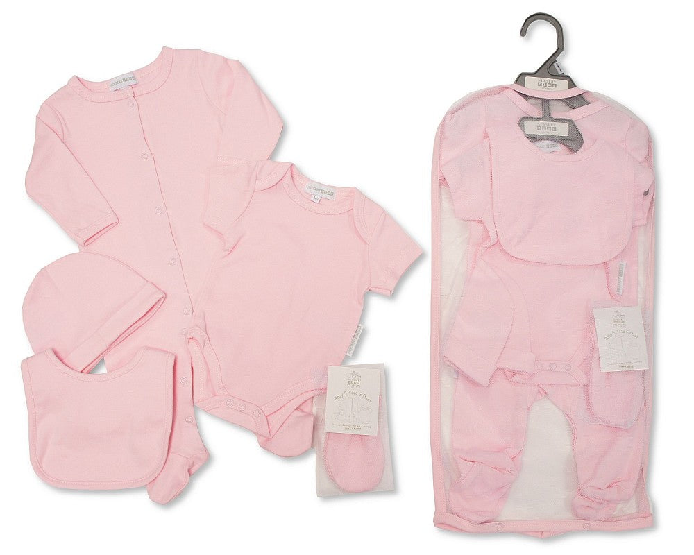 Baby 5 pcs Gift Set in Mesh Bag - Plain Pink