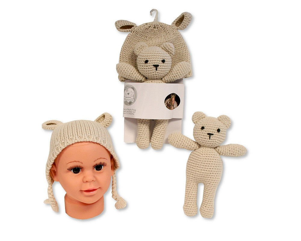 SB Baby Knitted Hat & Teddy Set Taupe
