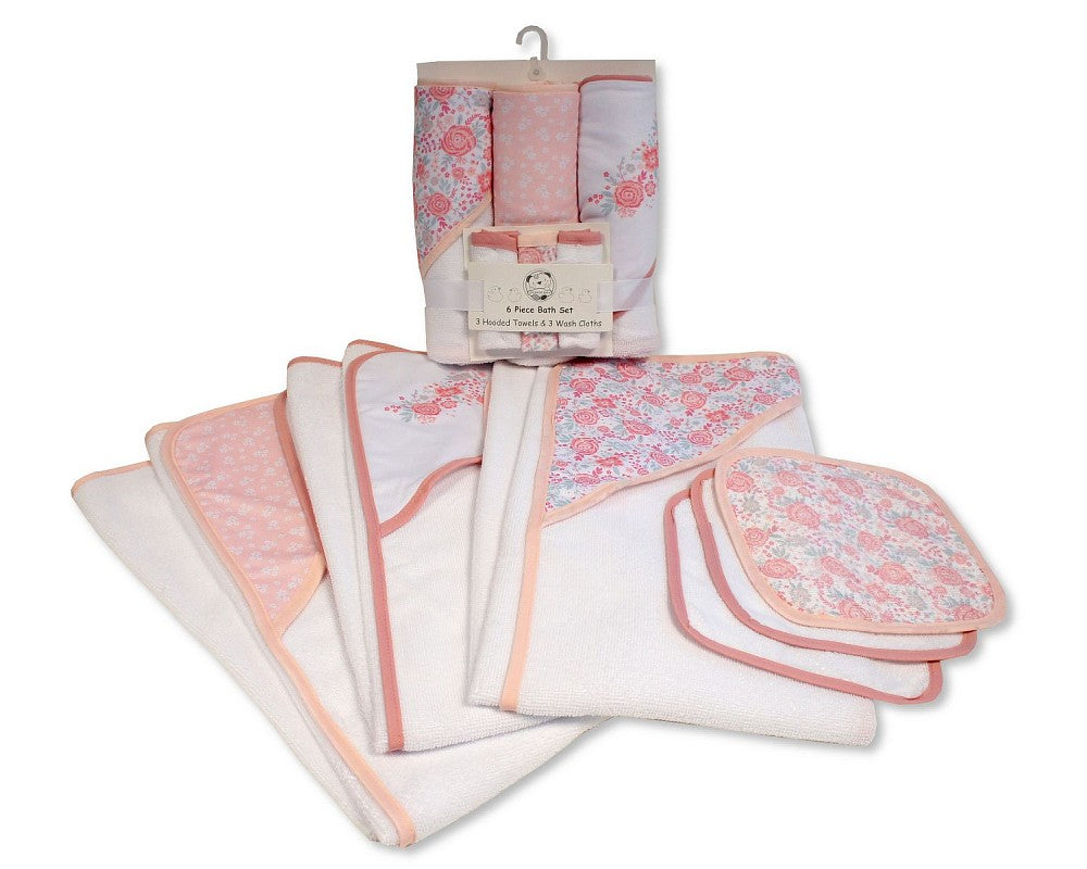 SB Baby Girl 6pc Hooded Towel Set Pink
