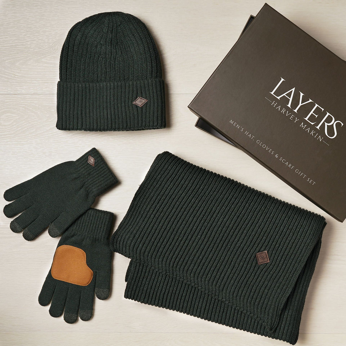 WDP Harvey Makin Layers Hat Gloves and Scarf Gift Set - Green