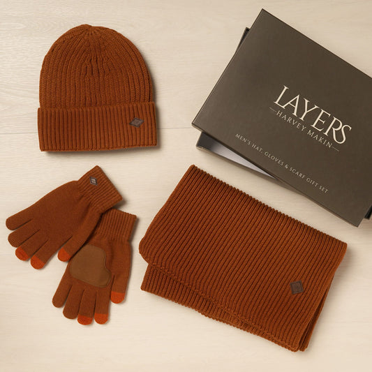 WDP Harvey Makin Layers Hat Gloves and Scarf Gift Set - Orange