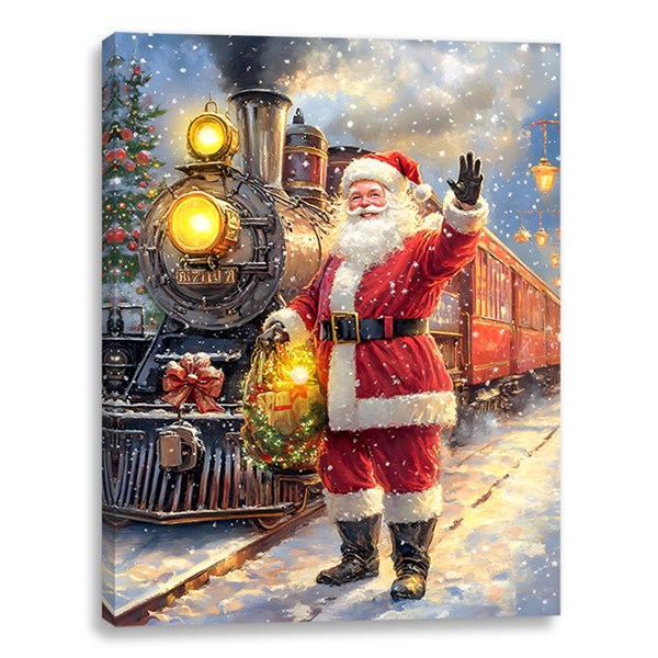 ST LED Santa Train Canvas 30x40cm