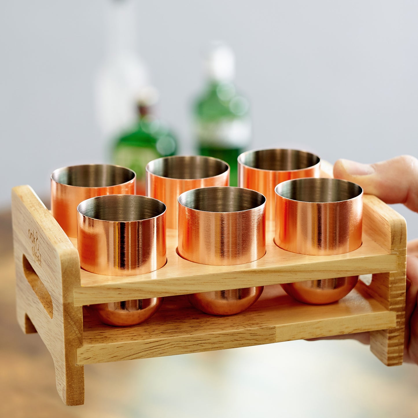 OS Rose Gold 6 Shot Glass Set on Tray