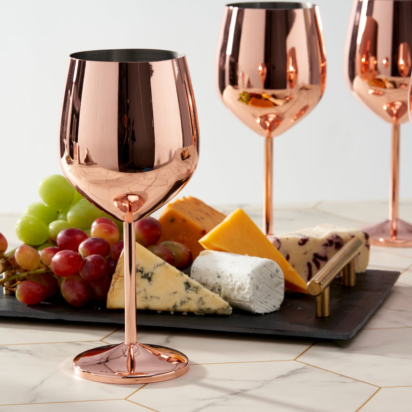 OS 4 Rose Gold Wine Glasses S/S