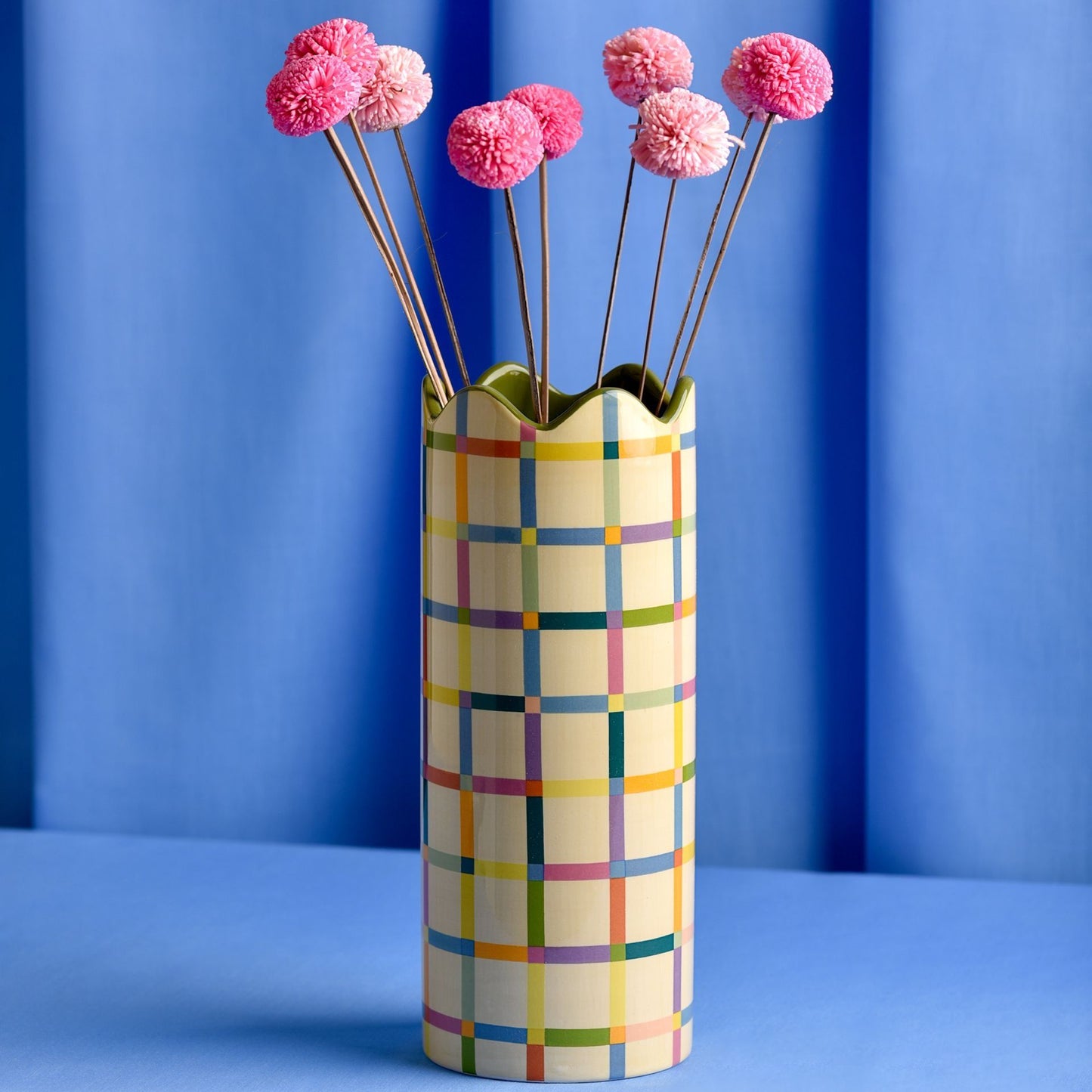 WDP Raspberry Blossom Tall Chequered Vase