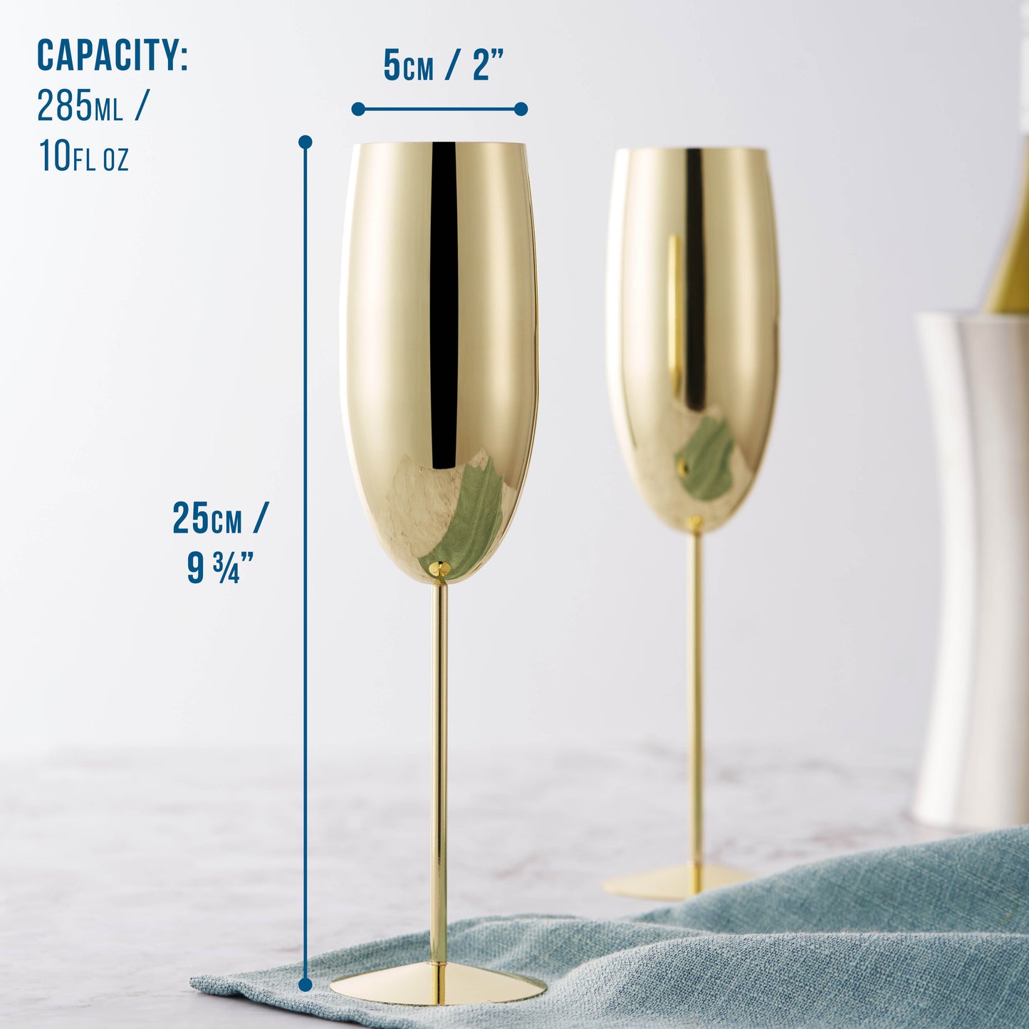 OS 4 Gold Champagne Flutes Stainless St