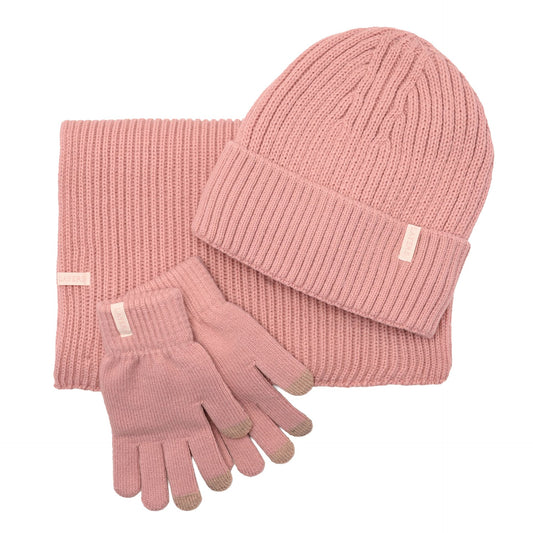 WDP Sophia Layers Cosy Knit Hat Glove & Scarf Gift Set - Blush Pink