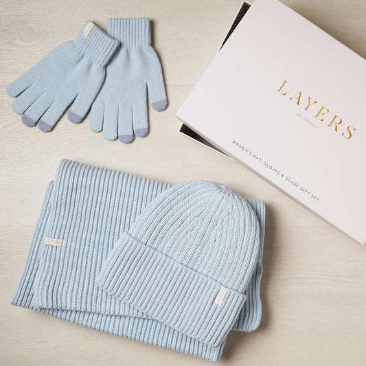 WDP Sophia Layers Cosy Knit Hat Glove & Scarf Gift Set - Powder Blue