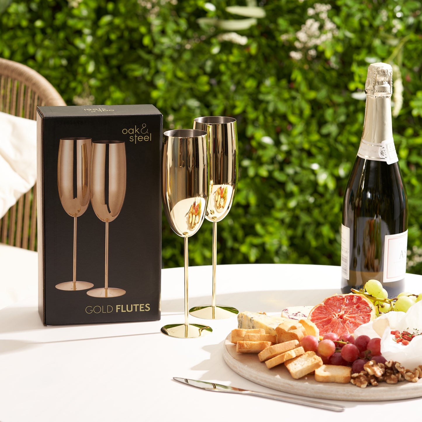 OS 2 Gold Champagne Flutes Stainless St