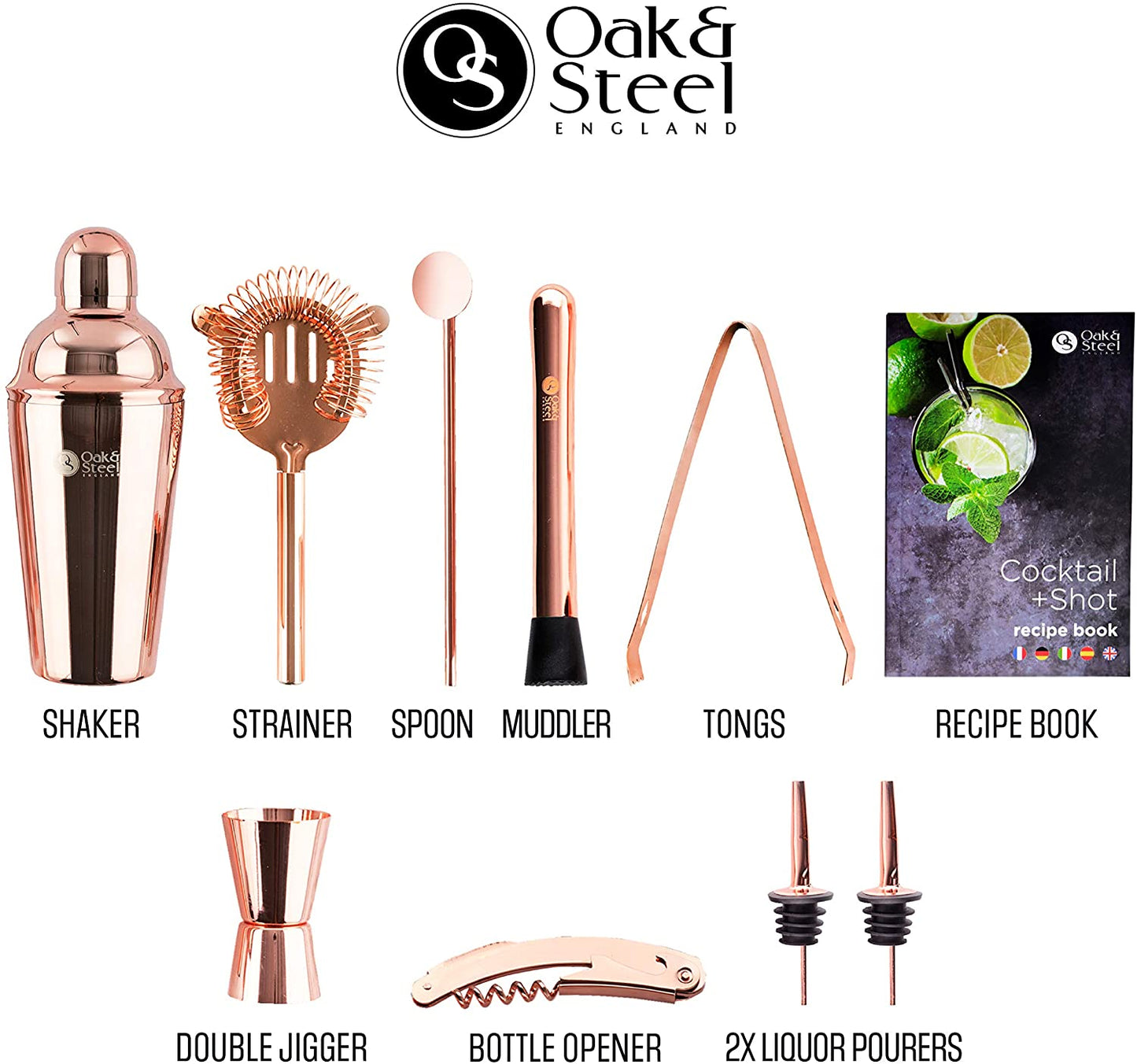OS Rose Gold 10 Piece Cocktail Set