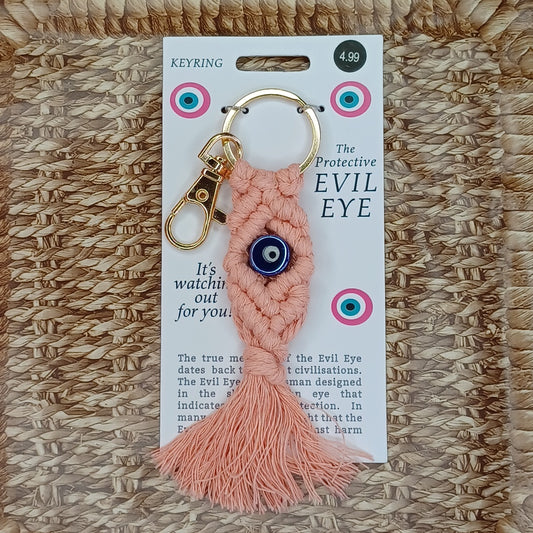 Evil Eye Keyring - Pink Woven
