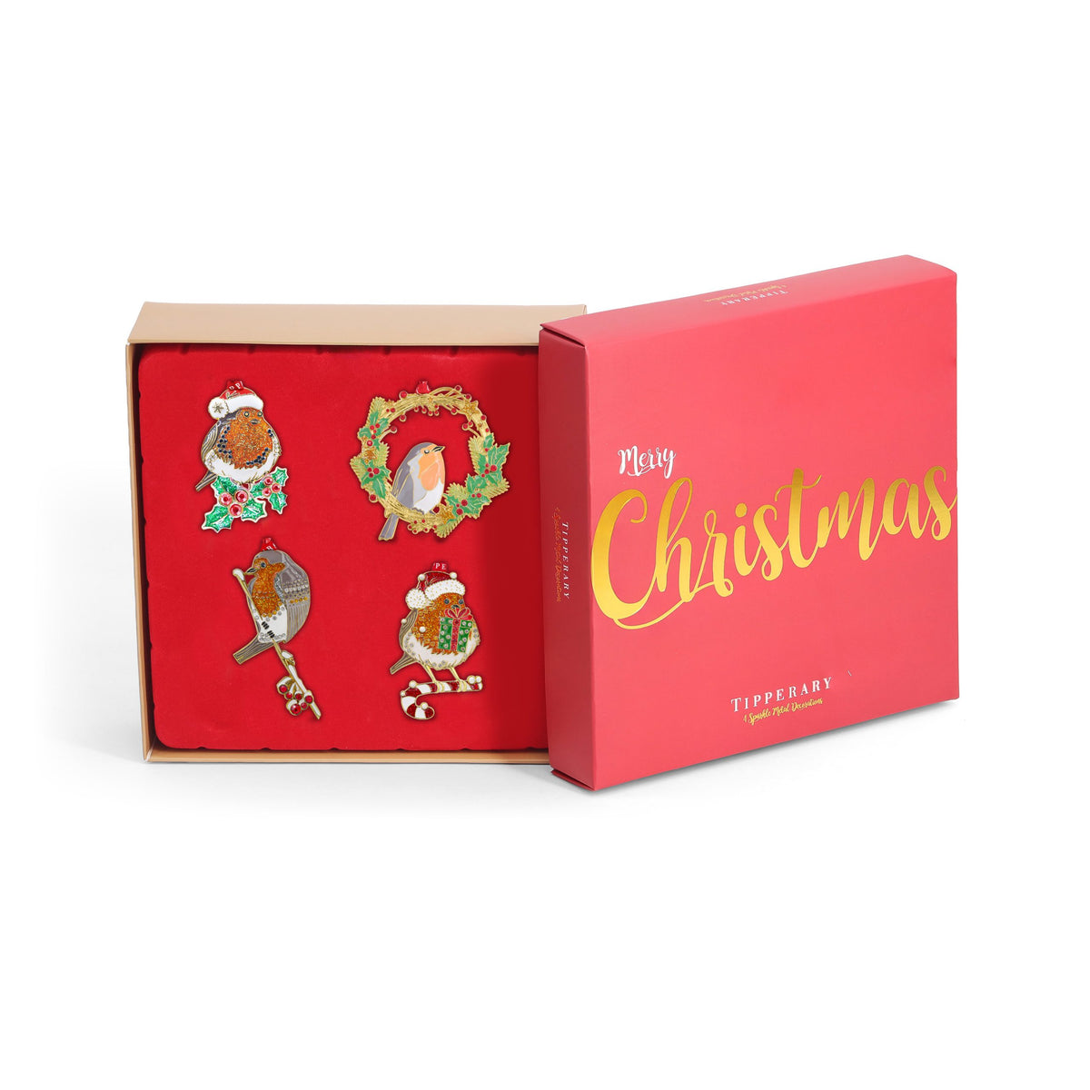 TC Sparkle Robin Set of 4 Decorations