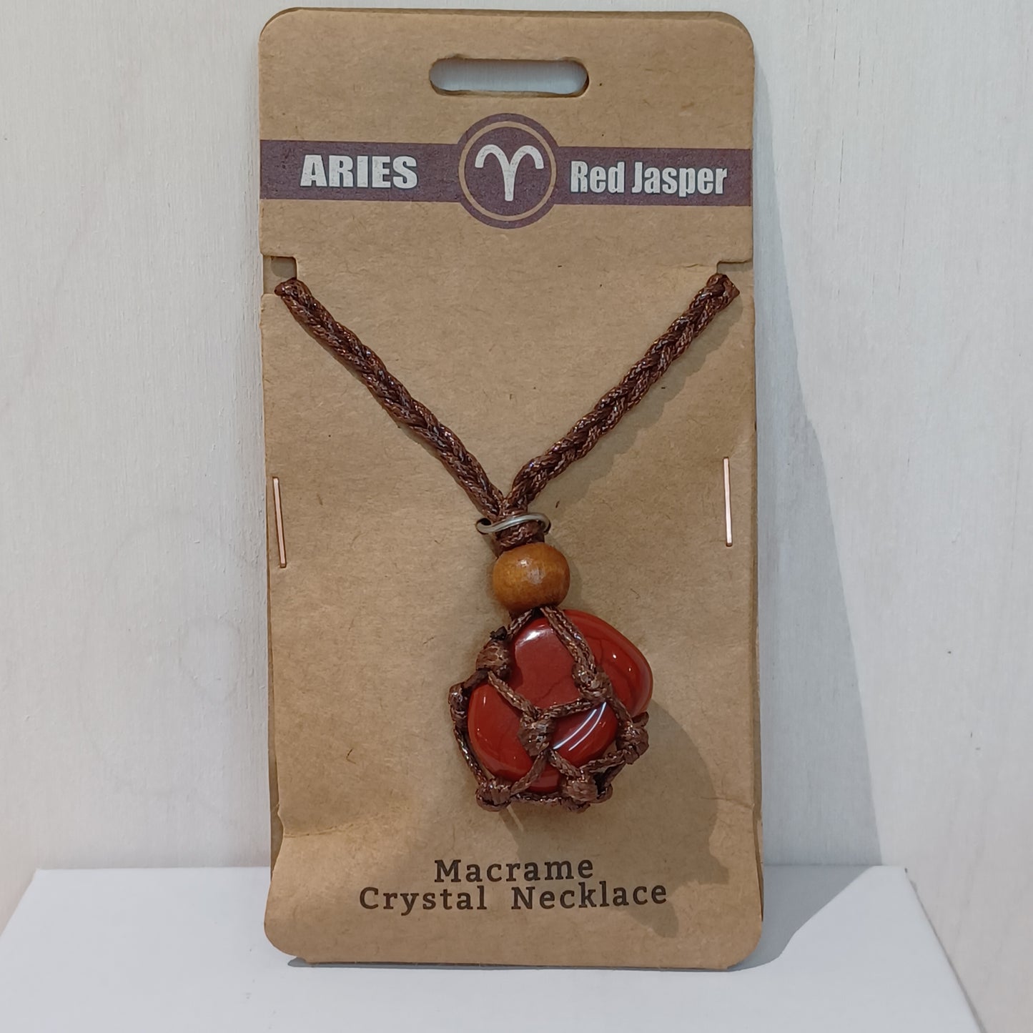 Macramé Crystal Necklace - Aries Red Jasper