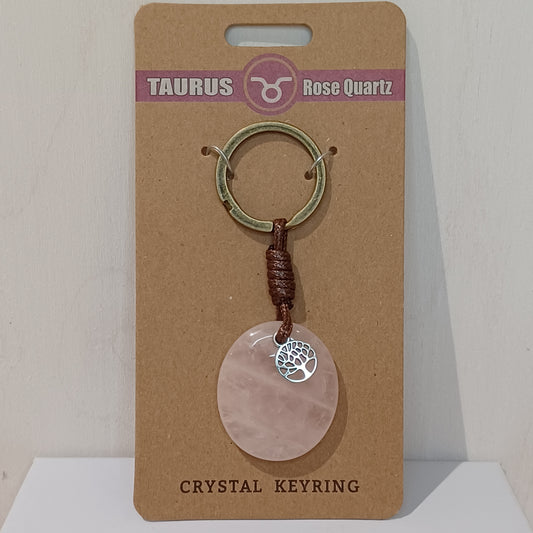 Crystal Keyring - Taurus Rose Quartz