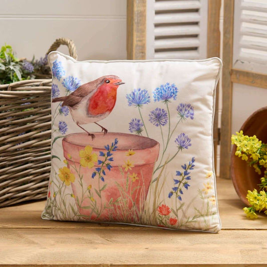RL Robin Plant Pot Printed Velour Cushion