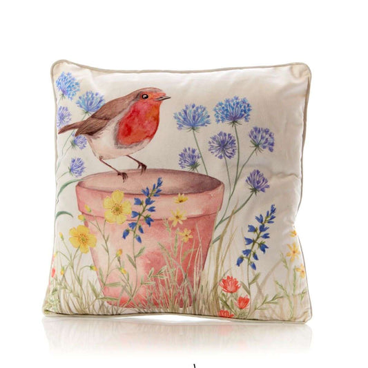 RL Robin Plant Pot Printed Velour Cushion