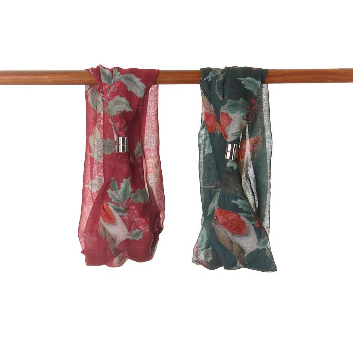 RL Xmas Robin Magnetic Clasp Scarf Fabric 2 asst