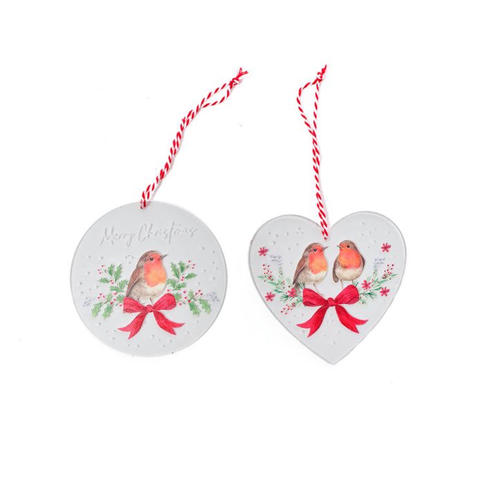 RL Robin With Bow Printed Acrylic Heart Hanger 2 asst
