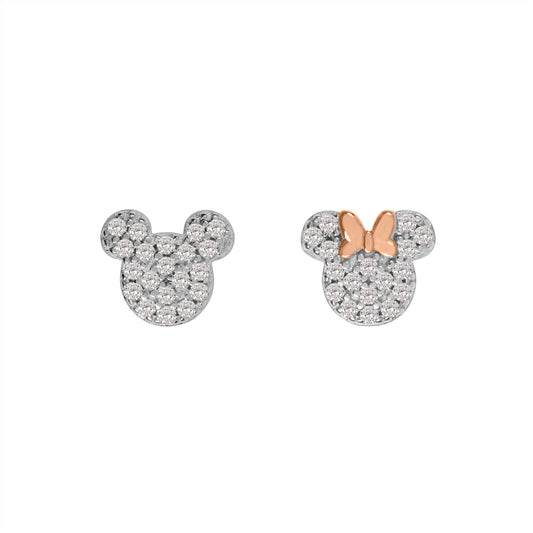 Mismatched Cz Minnie & Mickey Stud Earrings SS925
