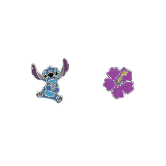 Stitch & Flower Mismatch Enamel Stud Earring SS925